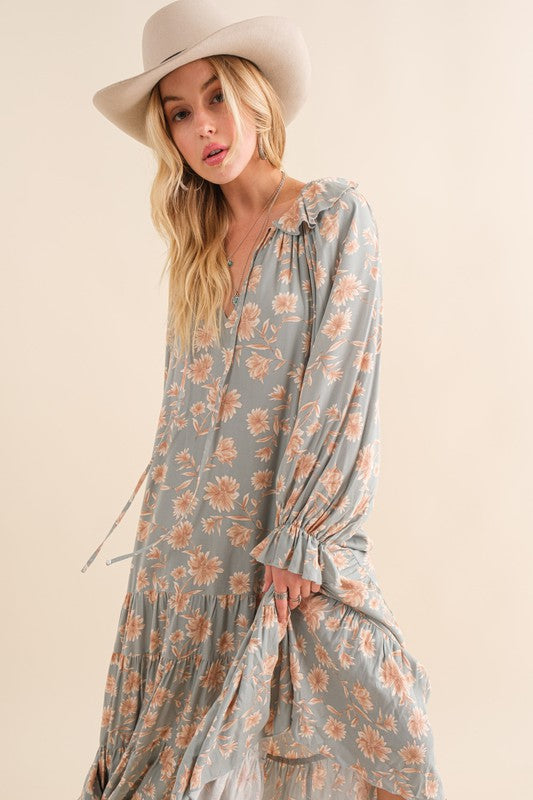 Lynn Floral Print Bohemian Tiered Maxi Dress