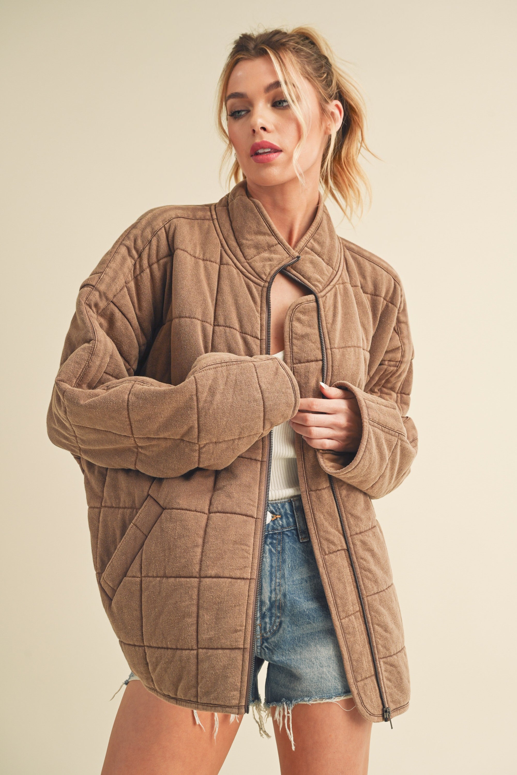 Brynne Quilted Dolman Jacket: Brown – Thread + Vine Boutique