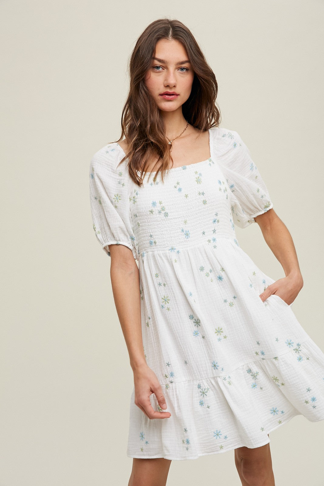 green emerald velvet dress Embroidery Off Shoulder Sleeveless Gauze Floral Dress – Bosom Blouse main image 0