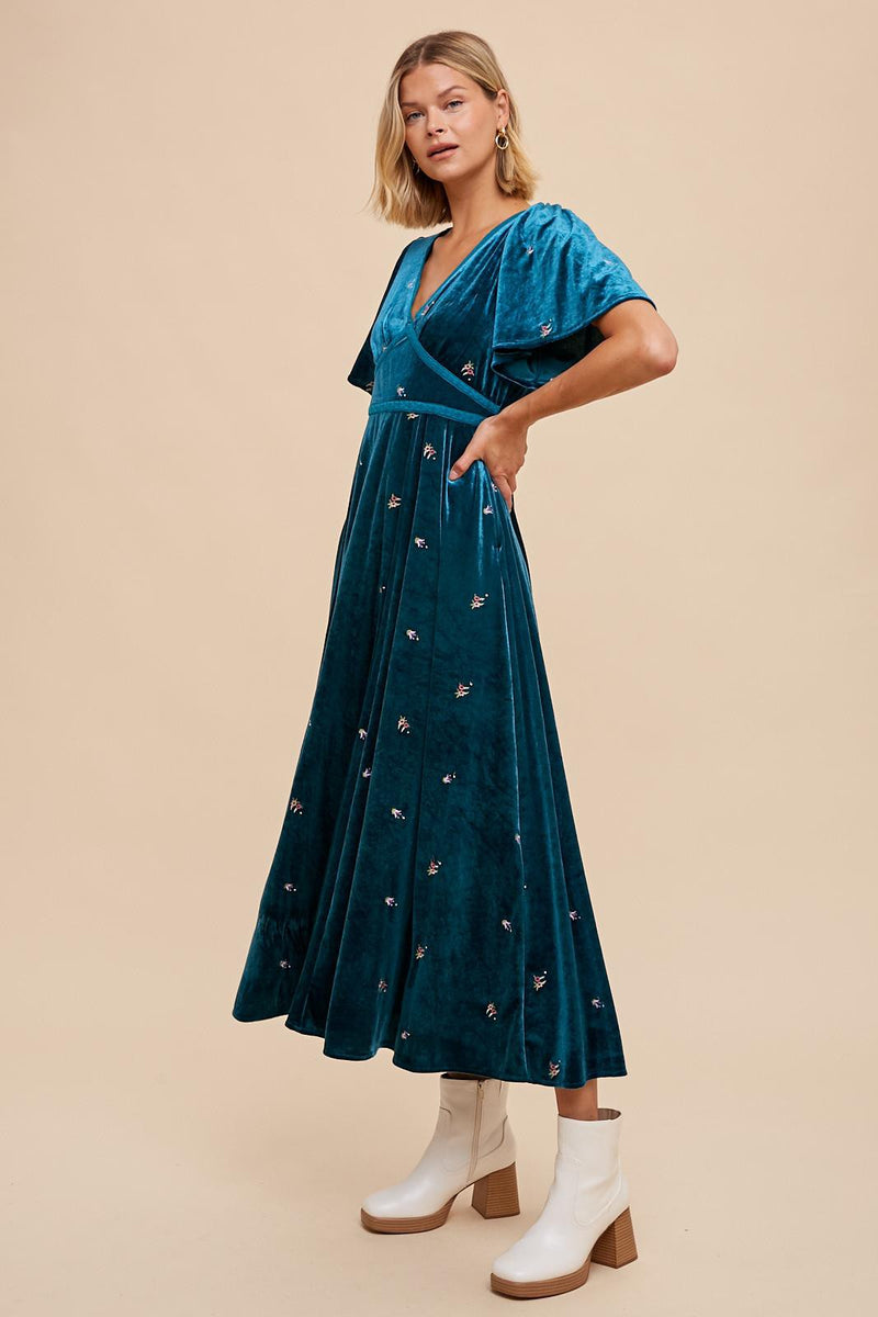 Alaina Velvet Embroidered Maxi Dress
