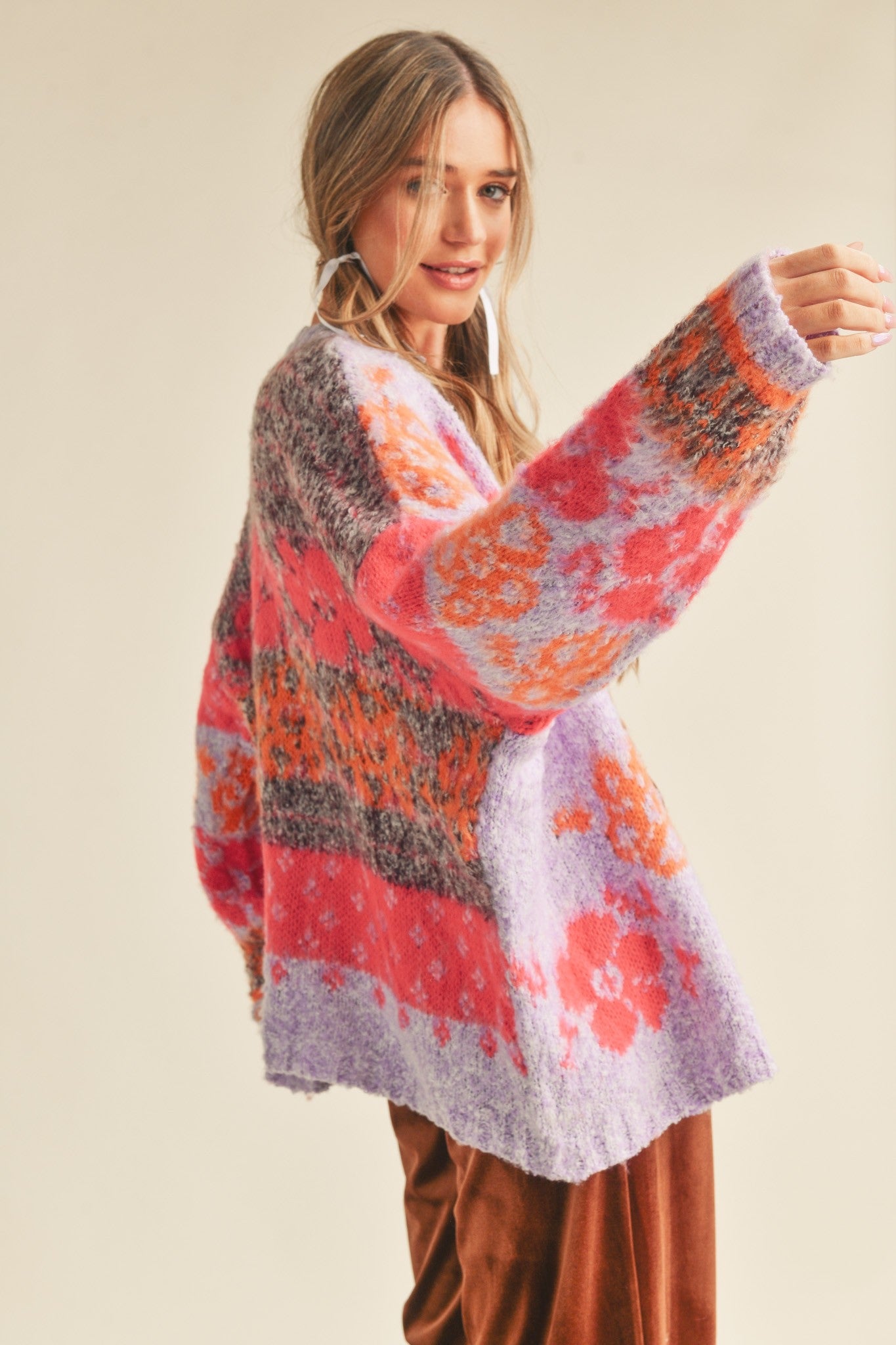 Laney Multi Color Brushed Cardigan - Lavender/Pink – Thread