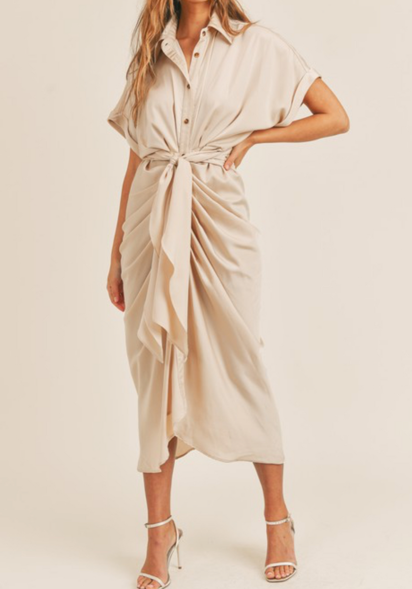 white christmas dresses Lucinda Twist Back Midi Dress Champagne main image 1