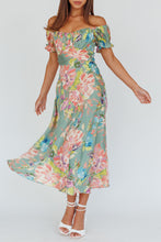 Load image into Gallery viewer, Classy floral puff sleeve off the shoulder garden midi dress a-line flowy
