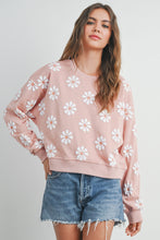 Load image into Gallery viewer, Mauve Sweatshirt Daisy Embroidery Round Neck Long Sleeve Casual Outwear