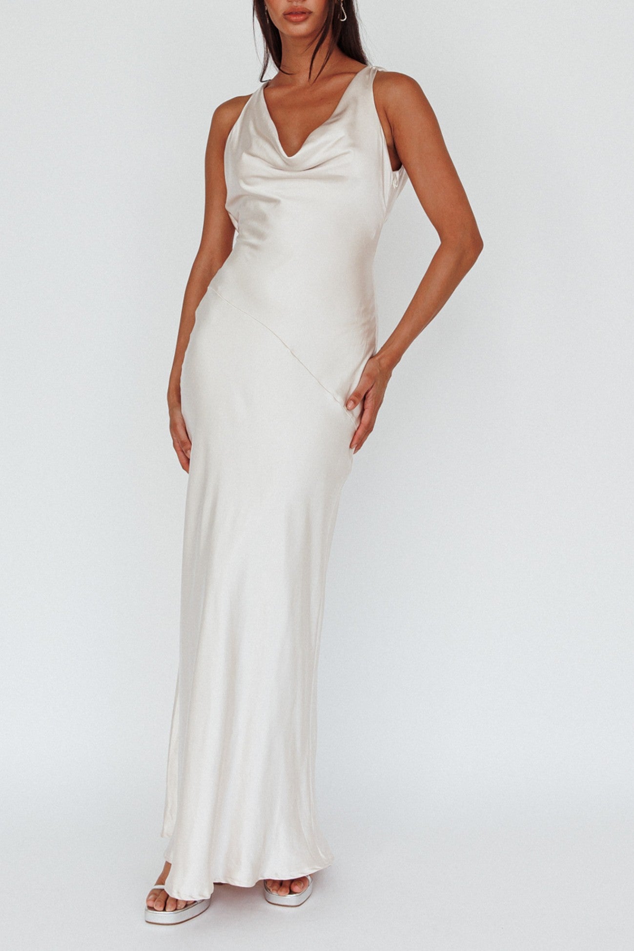 cowl neck open back dress Open back cowl bias gown