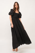 Load image into Gallery viewer, Zuri Black Open Back Smocked Midi Dress