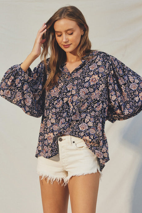 Lucia Bloom Button-Front Blouse