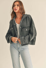 Load image into Gallery viewer, black washed vintage denim hooded cropped jacket women