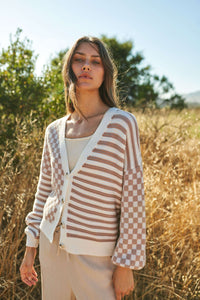 Eva Mixed Striped Knit Sweater in Taupe