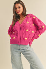 Load image into Gallery viewer, Sadie Magenta Embroidered Floral Knit Cardigan