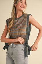 Load image into Gallery viewer, Charcoal &amp; Taupe Sweater Vest Striped Round Neck Side Ties Modern Outfit