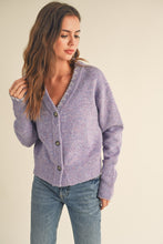 Load image into Gallery viewer, Purple Heather button down cardigan chunky knit women’s sweater