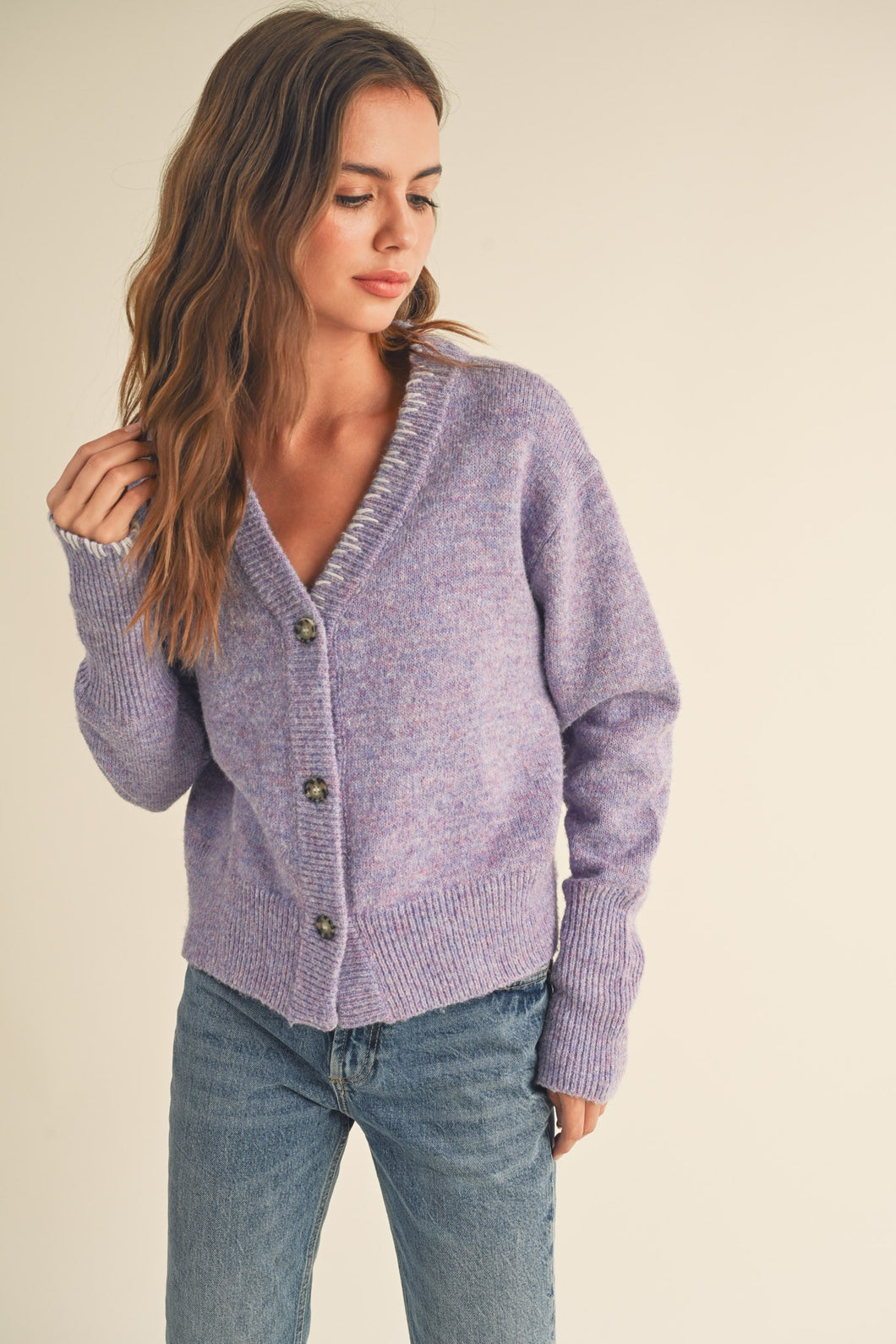 Purple Heather button down cardigan chunky knit women’s sweater