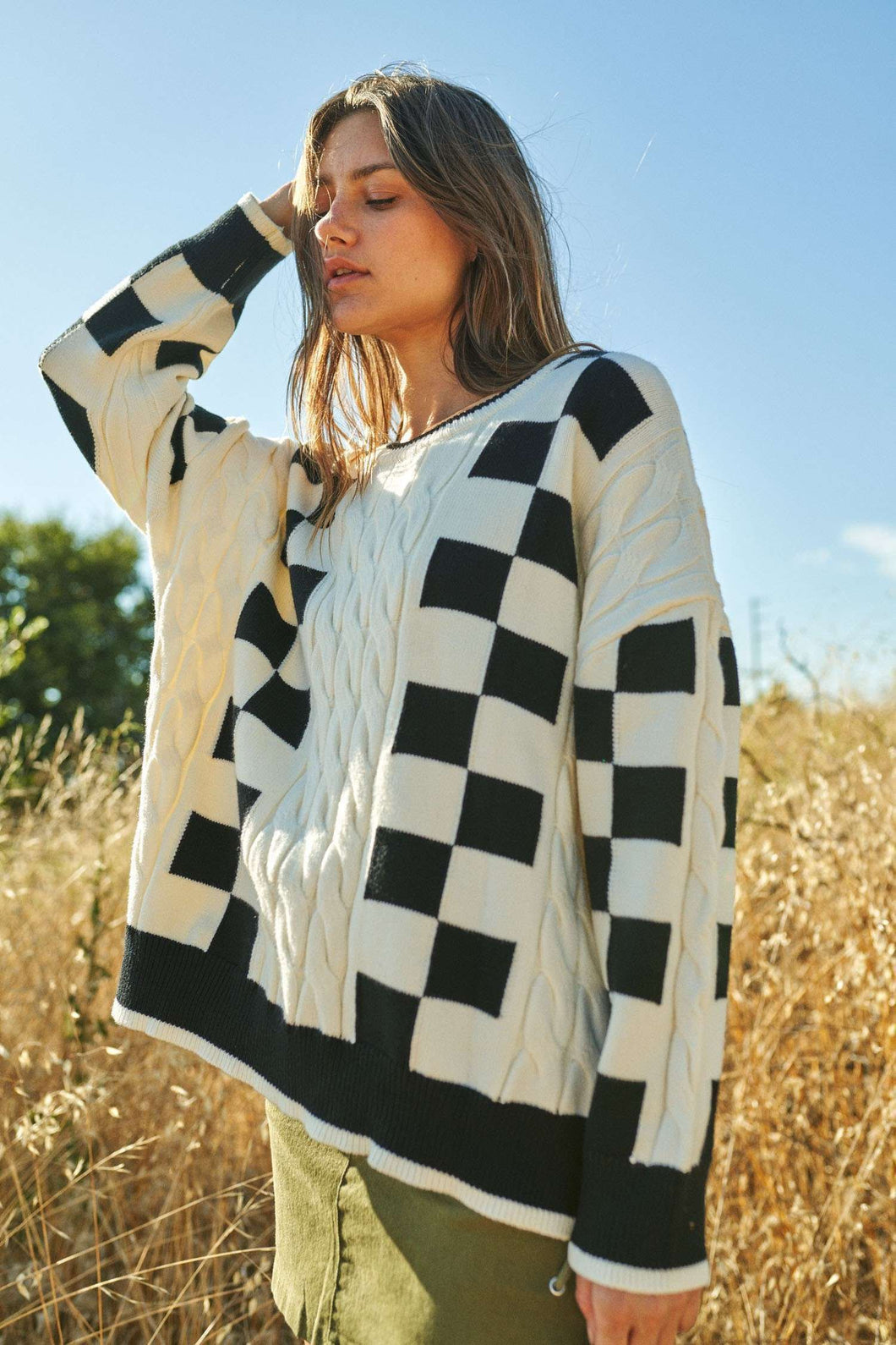 Gracie Casual Long Sleeve Checker Sweater
