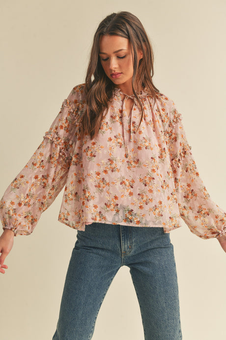 Charlie Blossom Ruffle Long Sleeve Floral Top