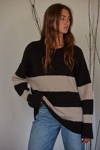 Eloise Black Crew Neck Striped Sweater