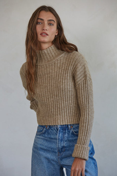 Julianne Cropped Ribbed Turtleneck Sweater