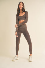 Load image into Gallery viewer, Violet Cozy Chic Mineral Wash Chocolate Crop Top &amp; Legging Set