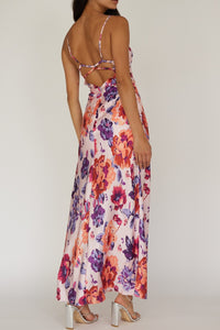 Sienna Pink Floral Maxi Dress with a Straight Neckline