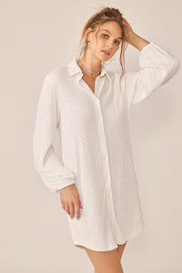 Khloe White Sequin Mini Shirt Dress