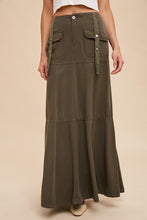 Load image into Gallery viewer, Nova Dark Olive Tencel Twill Utility Maxi Skirt