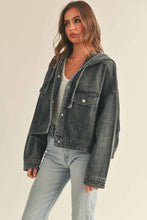Load image into Gallery viewer, Adeline Black Washed Cotton Hooded Jacket