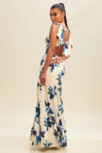 Load image into Gallery viewer, Aliyah Blue Floral Cutout Tie Maxi Dress: PREORDER