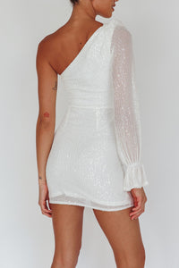Kailani Sequin One-Shoulder White Mini Dress