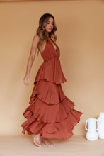 Load image into Gallery viewer, Esther Cocoa Ruffled Halterneck Maxi Dress