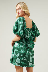 puff sleeve floral poplin mini dress