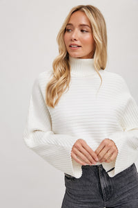 Elliah Ivory Ribbed Knit Turtleneck Sweater