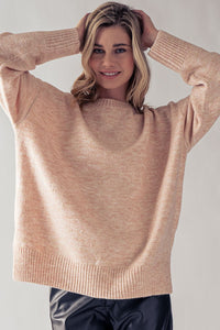 Savannah Relaxed Drop Shoulder Rib Knit Sweater in Blush