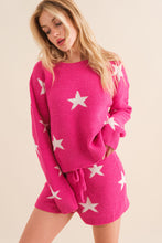 Load image into Gallery viewer, pink plush loungewear set christmas gift for her star print long sleeve shorts work from home lounging outfit