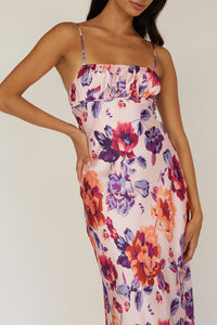 Sienna Pink Floral Maxi Dress with a Straight Neckline