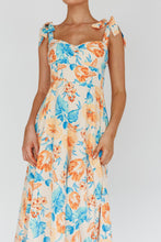 Load image into Gallery viewer, Julianna Foral Print Shoulder Tie Midi Dress