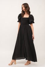 Load image into Gallery viewer, Zuri Black Open Back Smocked Midi Dress