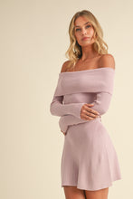 Load image into Gallery viewer, Maia Off-Shoulder A-Line Sweater Mini Dress with Back Bow and Open Detail