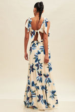Load image into Gallery viewer, Aliyah Blue Floral Cutout Tie Maxi Dress: PREORDER