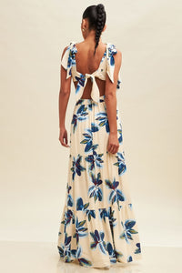 Aliyah Blue Floral Cutout Tie Maxi Dress: PREORDER