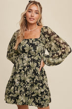 Load image into Gallery viewer, Kali Leaf Print Square Neck Tiered Mini Dress