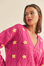 Load image into Gallery viewer, Sadie Magenta Embroidered Floral Knit Cardigan