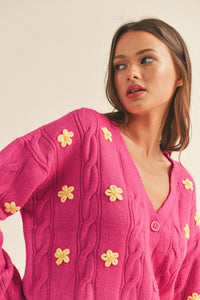 Sadie Magenta Embroidered Floral Knit Cardigan