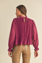 Load image into Gallery viewer, Amelia Purple Pleated High Ruffle Neck Top