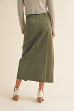 Load image into Gallery viewer, Eleanor Olive Washed Cotton Slit Front Long Skirt