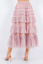 Load image into Gallery viewer, Isla Whimsical Blush Ruffled Tiered Mini Dot Tulle Midi Skirt