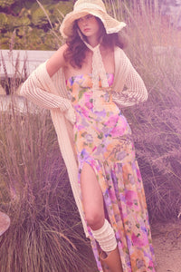 Paula Pink Floral Chiffon Strapless Asymmetrical Maxi Dress