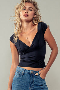 Yareli Black Deep V-Neck Corset Cami