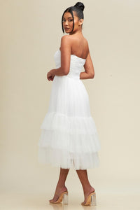 Alana White Tulle Strapless Midi Dress