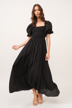 Load image into Gallery viewer, Zuri Black Open Back Smocked Midi Dress