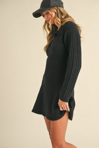 Cali Collar Flared Soft Rib Sweater Mini Dress